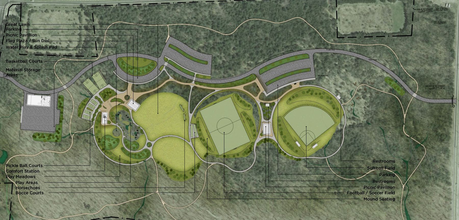 aerial rendering of a park and open space master plan